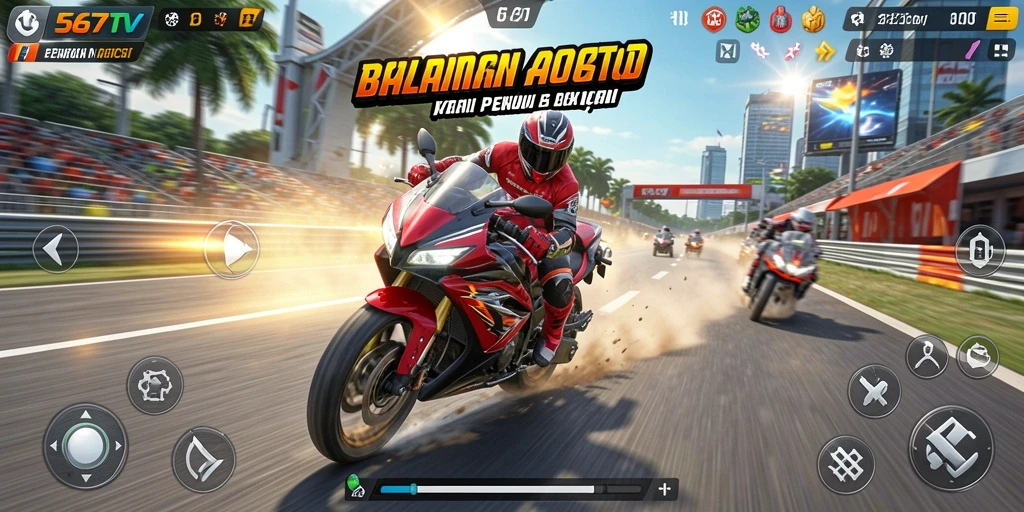 Tampilan gameplay seru dari 567TV dengan balapan motor yang menegangkan.