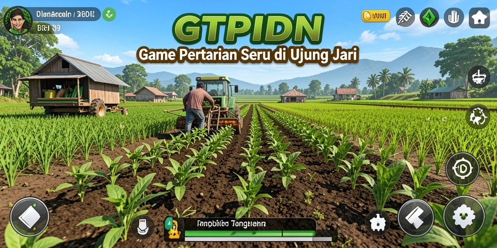 Screenshot gameplay GTPIDN yang menunjukkan suasana ladang pertanian yang indah.