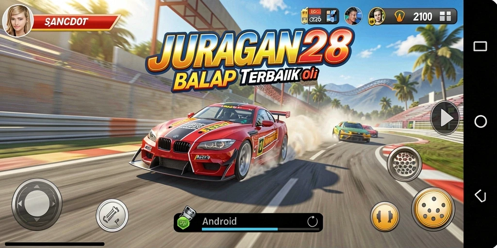 Tampilan gameplay JURAGAN28 yang penuh aksi balapan mendebarkan.