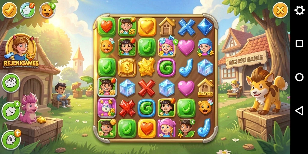 Tampilan menarik dari gameplay Match-3 di REJEKIGAMES.