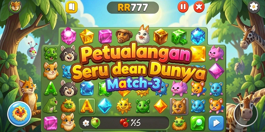 Screenshot gameplay RR777 yang menunjukkan aksi seru dalam mencocokkan tiga atau lebih.