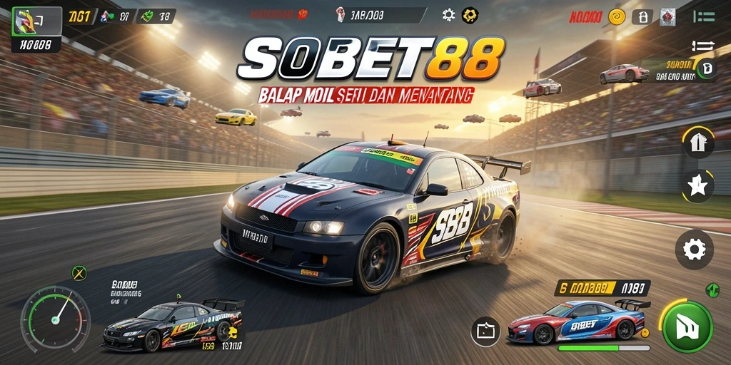 Screenshot SOBET88 menampilkan aksi balapan yang penuh kecepatan.