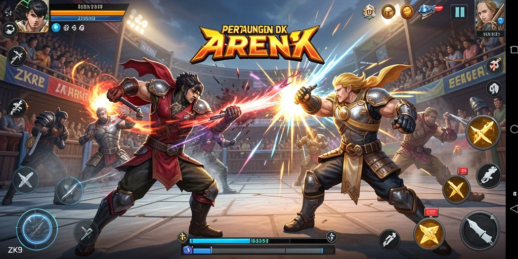Tampilan gameplay ZK9 yang menegangkan saat karakter bertarung.